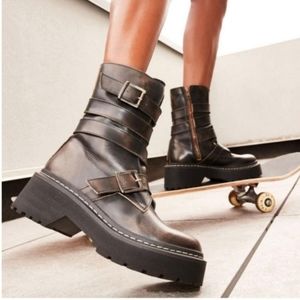 STEVE MADDEN Sarge Leather Motorcycle Boots Black-Brown Size 10